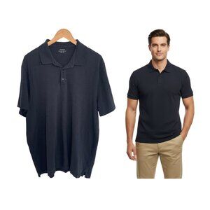 Vince Shirt Men XXL Black Polo Classic Slub Cotton Short Sleeve MX5239400